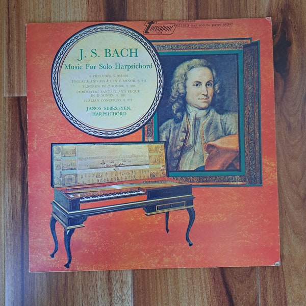 Album de disque vinyle vintage, J.S. Musique de Bach pour clavecin solo, Janos Sebestyen, album de musique classique