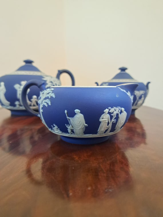 Beautiful Blue Jasperware Wedgwood Tea Set, Comes With Tea Pot
