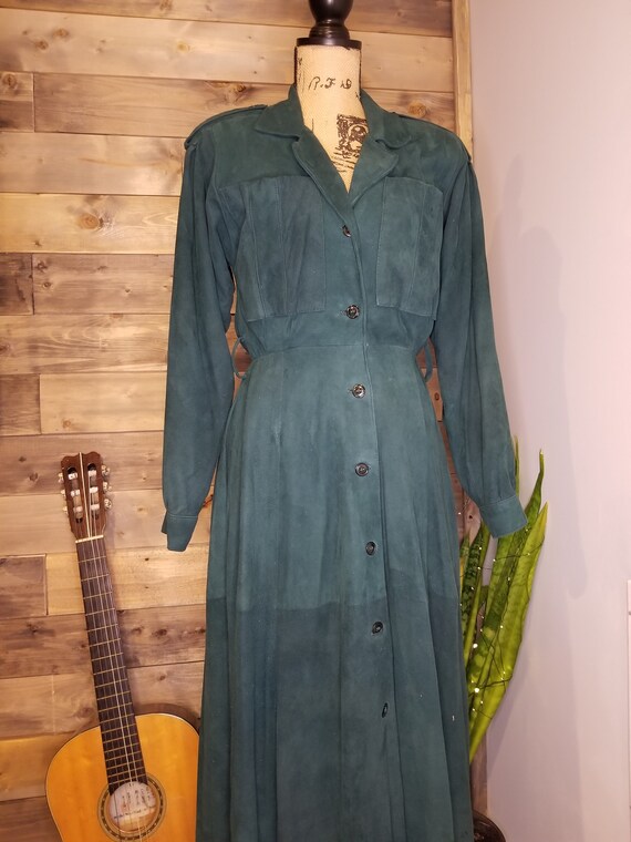 Retro 1970s Emerald Green Suede Dress - image 2