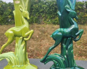 vintage Royal Haeger Pottery Gazelle, Leaping Gazelle en vert, vase Royal Haeger Leaping Gazelle