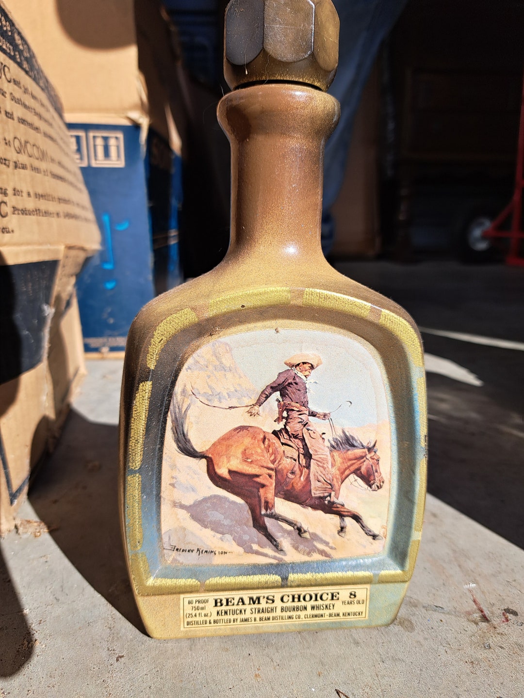 Vintage Jim Beam 1979 Cowboy Decanter Bottle, Frederic Remington Whiskey Bottle, Jim Beam