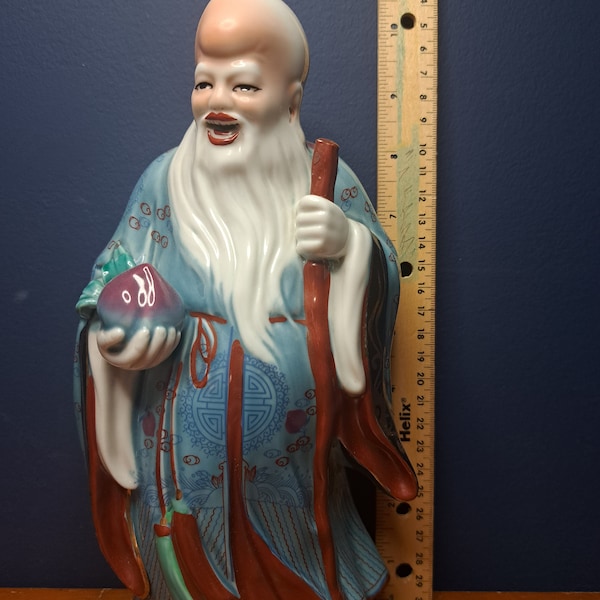 Vintage Andrea by Sadek Chinese God of Longevity, Vintage Shou Lao Porcelain Figure, ShouXing Porcelain Figurine with Original Sticker