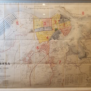 Original Gerahmte antike handgefärbte Landkarte von Esteban T. Pichardo der Müllsammlung in Havanna Kuba Während der amerikanischen Okkupation