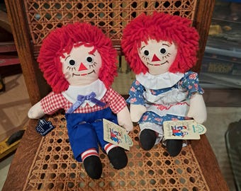 Vintage Raggedy Anne & Raggedy Andy by Applause with Original Tags, Vintage Raggedy Andy and Raggedy Anne Stuffed Dolls, Vintage Dolls