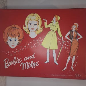 Vintage Barbie and Midge Storage Case, Vintage Barbie&#39;s and Midge&#39;s Red Case,  Mattel&#39;s Barbie Red Carrying Case, 1963 Red Plastic Case