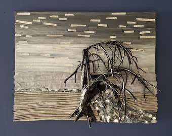 Willow, A Series on Trees, Recycled Materials Art, Monochrome, Black and White Art, Trash Art, Monochromatic Art, Handmade Upcycled Wall Art