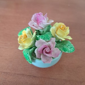 Vintage Coalport Bone China Floral Bouquet, Petite Floral Arrangement in Light Blue Bowl, Bone China Made in England Flowers AD 1750