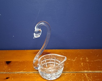Vintage Art Glass Swan Trinket Dish, Vintage Art Glass Swan Ring Dish, MCM Glass Swan Ring Holder, MCM Swan Art Glass Trinket Dish