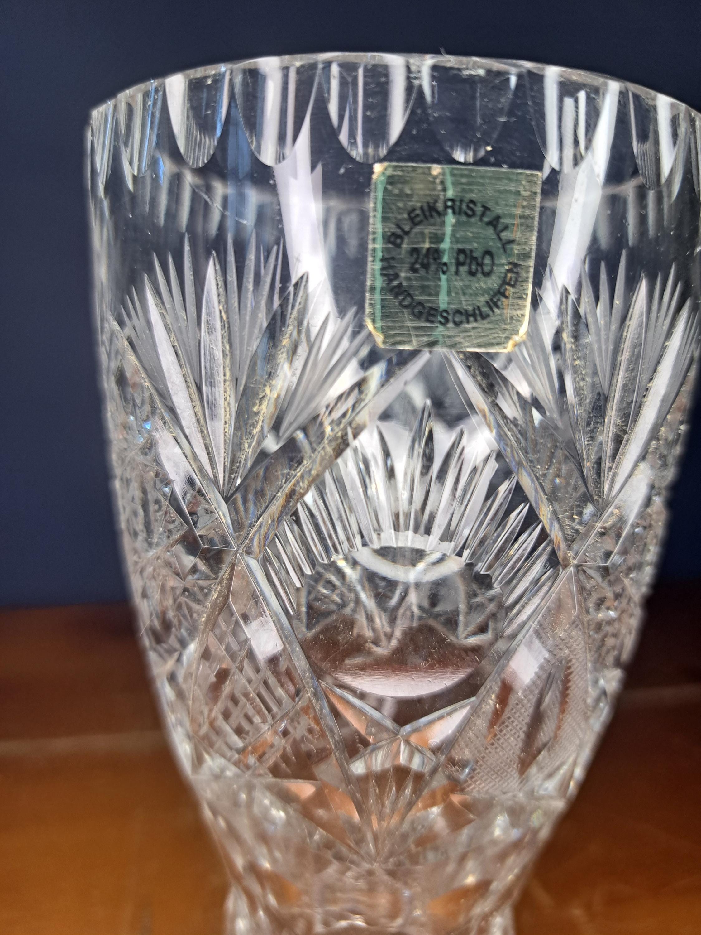 Vintage Bleikristall Crystal Vase, Vintage German Cut Crystal Vase