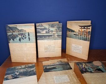 Papier de riz japonais antique coloré à la main avec enveloppes assorties, images de monuments japonais colorisés, photos réelles et poésie