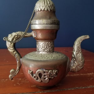 Antique Tibetan Copper and Brass Teapot with Dragon