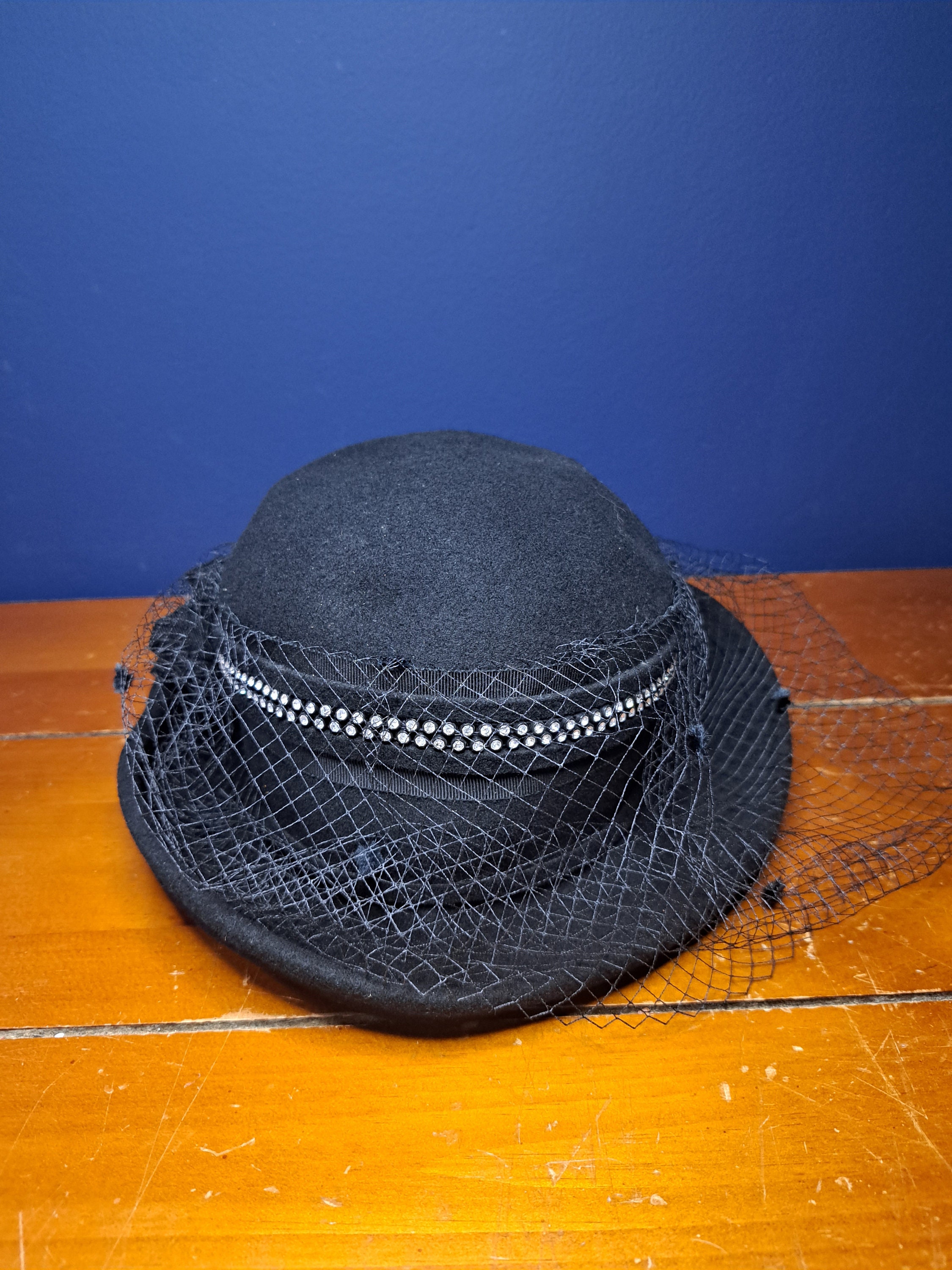 Vintage Edwardian Wool Felt Hat Black Doeskin BOLLMAN Feathers Church 50s USA Bollman Hat Indiana Women main image 3