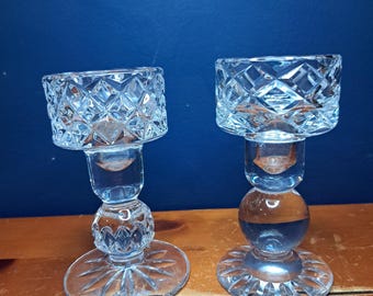 Candelabro de cristal vintage, candelabros para velas cónicas, candelabros para velas votivas, bloque de cristal
