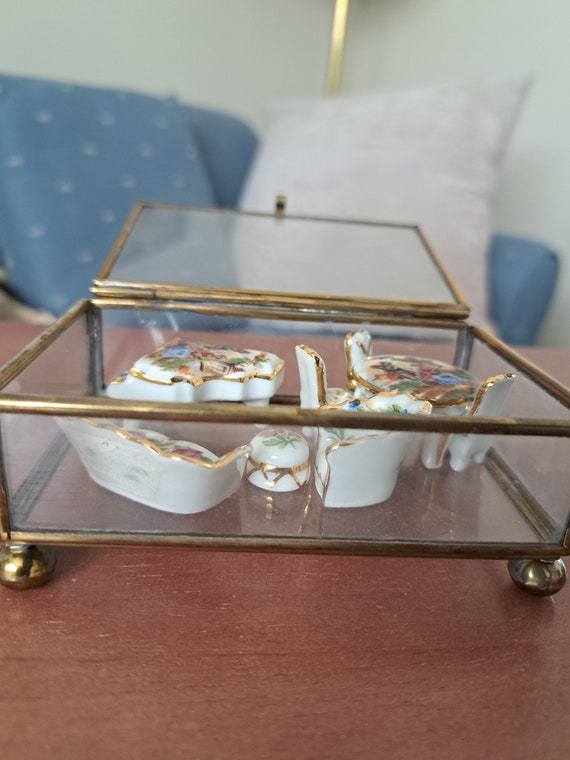 Vintage Brass and Glass Hinged Trinket Box, Antiqu