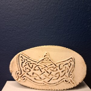 Vintage Celtic Inspired Handmade Clay Brooch, Irish Earth Tone Pottery Brooch