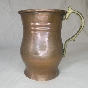 Vintage Hand Hammered Copper Pitcher with Brass Handle