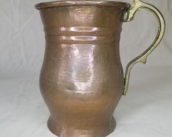Vintage Hand gehämmerter Kupfer Krug mit MessingGriff