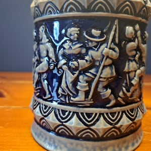 Unique Vintage German Beer Stein, Blue Salt Glazed Stoneware Marzi and Remy Beer Stein, German Beer Mug with Dancer Design, Marked on Bottom