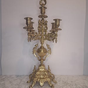 Gorgeous Vintage Bronze Candelabras from Italy, Vintage Italian Bronze Candelabra, Five Light Candelabra, Large Gold Tone Bronze Candelabra