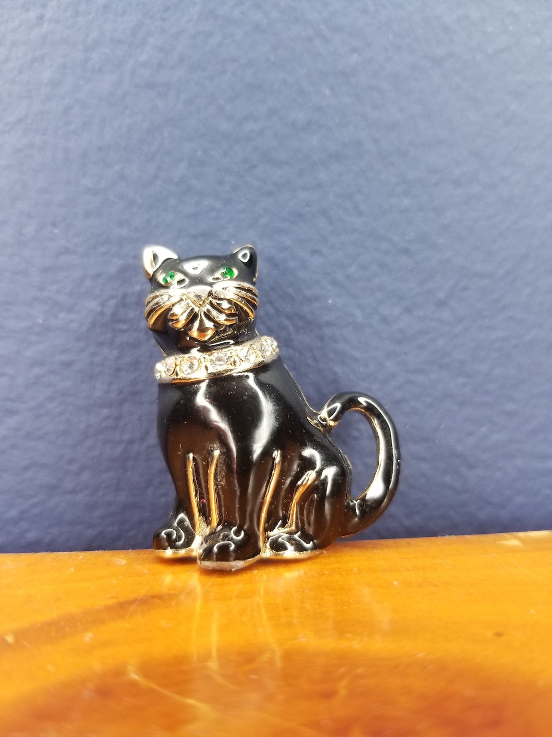 Vintage Monet Black Cat Emerald Rhinestone Brooch Pin - Etsy