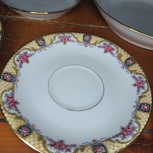 Lindo prato antigo de Limoges de Jean Pouyat, padrão rosa e dourado de 1891-1932, SOMENTE pires