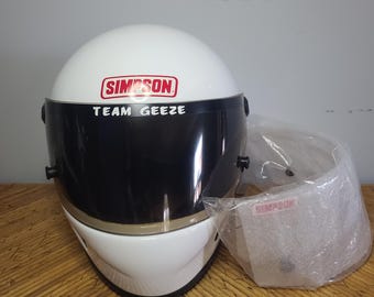 Casque vintage Simpson Racing avec accessoires, sac et visière supplémentaire