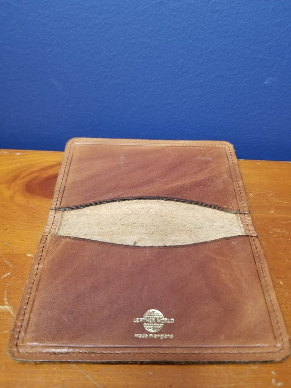 Vintage Leather Business Card Folding Holder Wall… - image 1