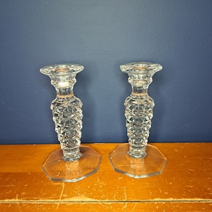 Vintage Fostoria Crystal Candlesticks, Set of Two Fostoria Candle Holders, Set of 2 Crystal Candlesticks, Fostoria American Clear, 1930s