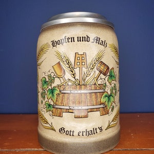 Vintage Gerz West Germany Stoneware Beer Stein Hand Painted Harvest Theme Art with Lid