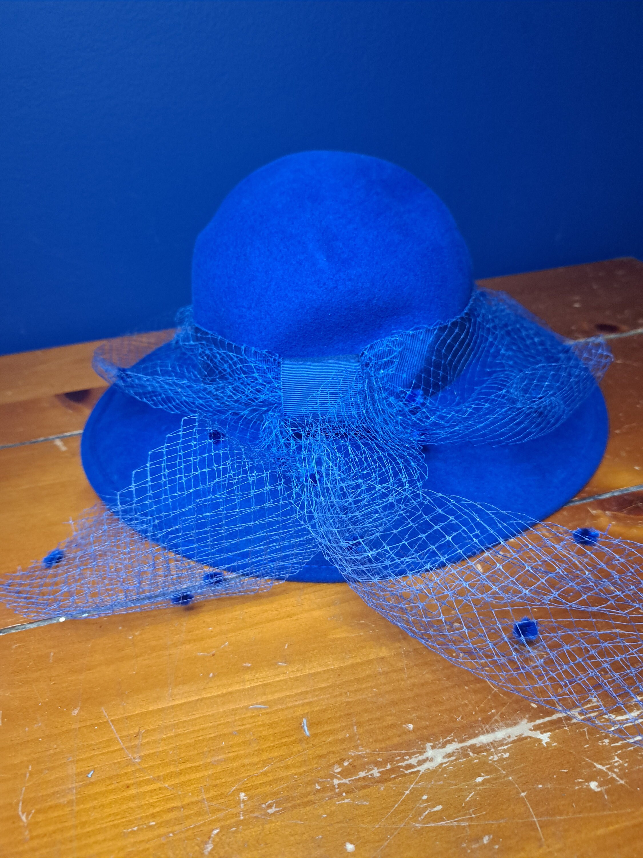 Vintage 50s USA Bollman Cloche Tilt Hat Cobalt Royal Blue Wool Felt Brim Ribbon Vintage 50s USA Bollman Doeskin Cobalt Blue | Mercari main image 4