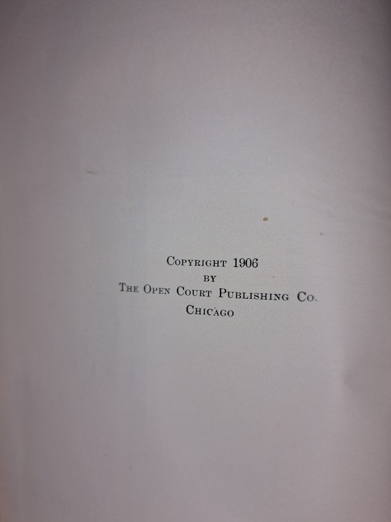 Może przedstawiać: Strona praw autorskich książki wydanej w 1906 roku przez The Open Court Publishing Co. w Chicago.