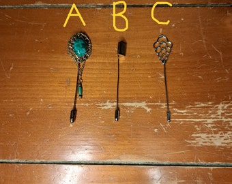 Vintage Stick Pin, Vintage Stick Pins, Turquoise Stick Pin, Gold Monogrammed P Stick Pin, Silver Rosette Stick Pin