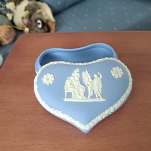 Vintage Wedgwood Jasperware Blue Heart Shaped Lidded Trinket Box, 1956 Wedgwood Heart Trinket Box, Blue Jasperware Wedgwood Box