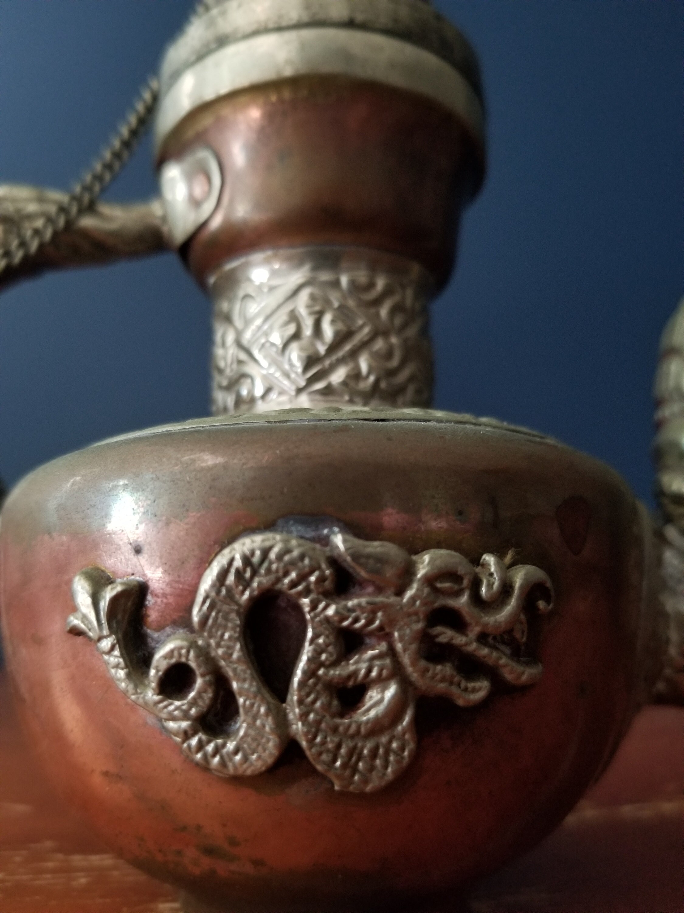 Antique Tibetan Copper and Brass Teapot With Dragon 
