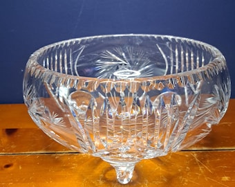 Vintage American Brillance Hand Cut Crystal Footed Bowl, American Brillant Crystal, American Brillant Footed Bowl, American Brillance Bowl