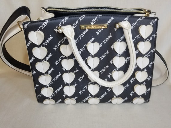 betsey johnson Handbag purse Black and White Bag With Gold Chain