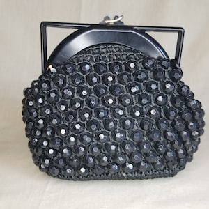 Vintage 1960s Mod Large Bead and Raffia Clutch/Purse-Made in Italy