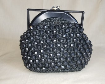 vintage années 1960 Mod Large Bead et Raffia Clutch/Purse-Made in Italy