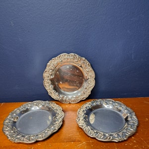 Vintage William Rogers LTD Small Silver Plate Dish Set of Three, Set of 3 Silver Coasters, Individual Personal Ashtray