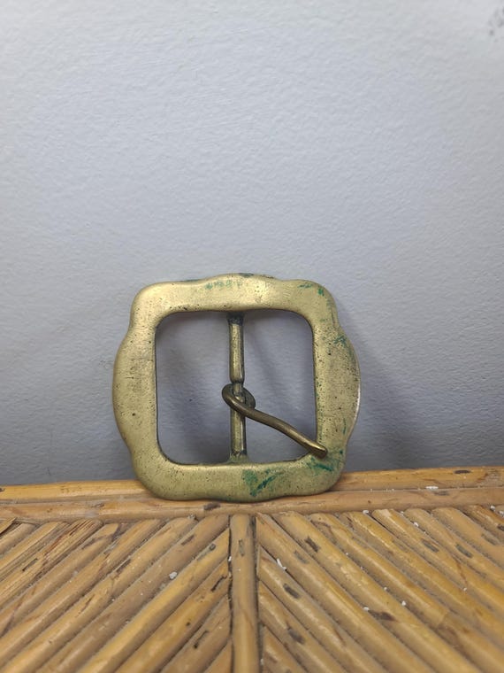 Vintage Brass Belt Buckle, Solid Brass with Patina Belt Buckle