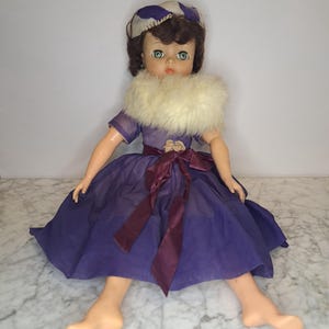 Vintage Uneeda Doll in Purple Blue Dress, Number 26 Marked on Neck, Uneeda Vintage Play Doll, Vintage Pretend Play