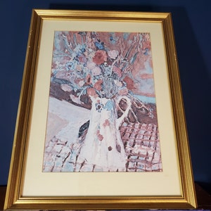 Framed Art Print, Bouquet of Wild Flowers, by Pierre Bonnard Vintage Gold Frame and Matted