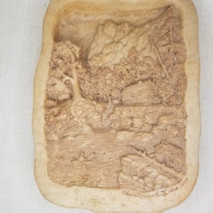 Vintage Composite Wall Hanging Etching Sculpture of a New England Scene