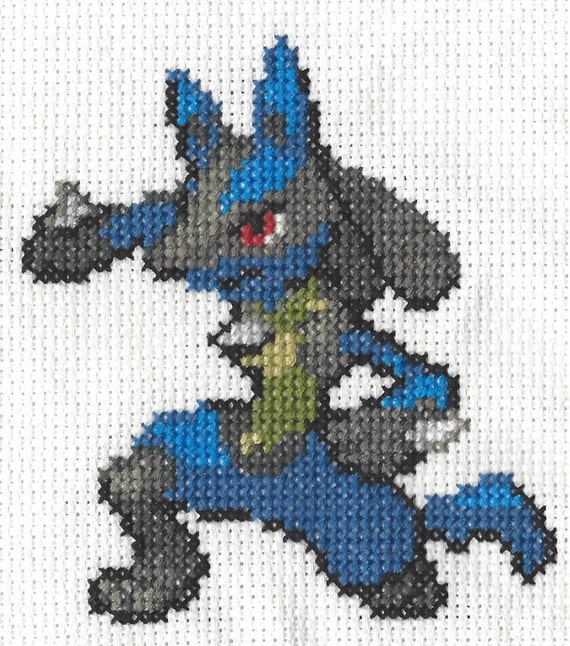 Lucario  Pokemon cross stitch, Pixel art pokemon, Pixel art