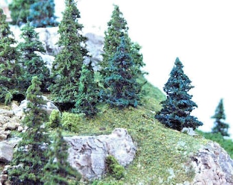 2" Pine Trees - 20 pcs Handmade N or HO Scale Model Railroad Scenery War Game Terrain Gaming Base Basing Layout Realistic Scenic Landscape