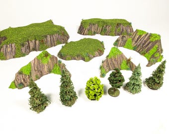 12pc GREEN & GOLD Scenery Scatter w 6 Trees on Bases 15mm 28mm Games (#587)