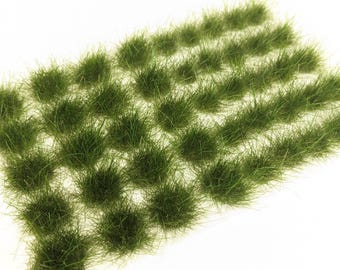 8mm 12mm DARK GREEN GRASS: 45 Large Self-Adhesive Tufts Multi-Scale Scenery detail