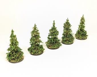 5 pcs 2" Pines on Bases 28mm 32mm Games HO Scale Modell RR (#532)