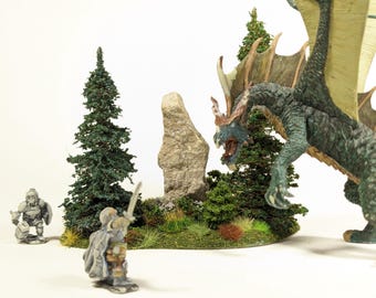 ANCIENT STANDING STONE w Lavender Flowers, 4 Trees, Foliage 15mm 28mm Tabletop Scenery (#581)