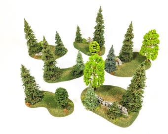 6 pc Large WOODED RUINS Scenery Set: 15mm 28mm HO Scale Scatter #586